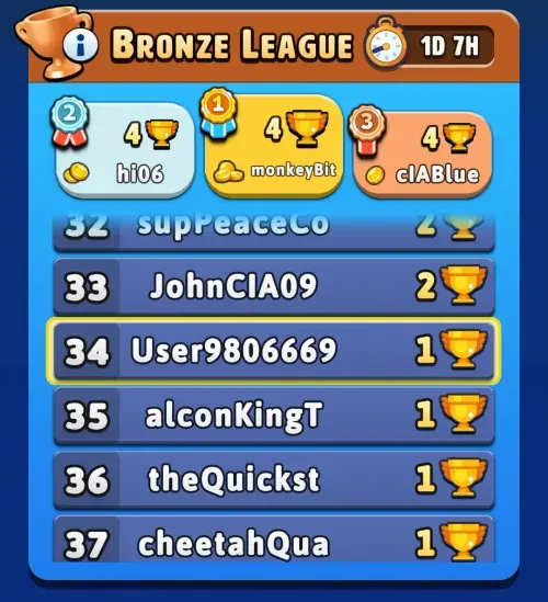 Leagues and leaderboard interface in Block Jam 3D