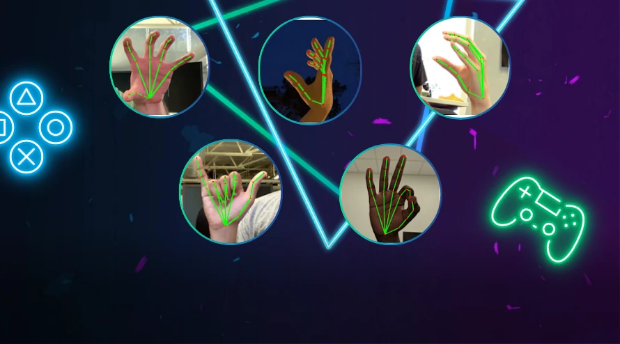 Guitarist silhouette in front of vibrant light beams symbolizing gesture interaction